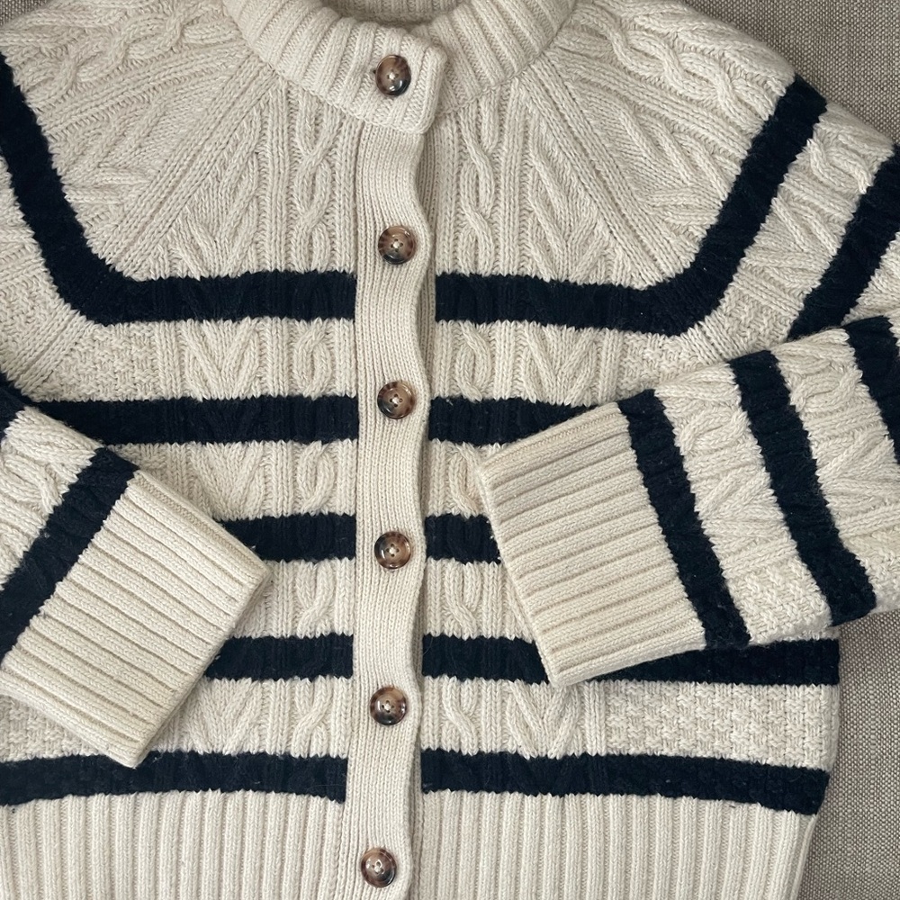 Doen Cream and Navy Striped Knit Cardigan - Picture 4 of 9
